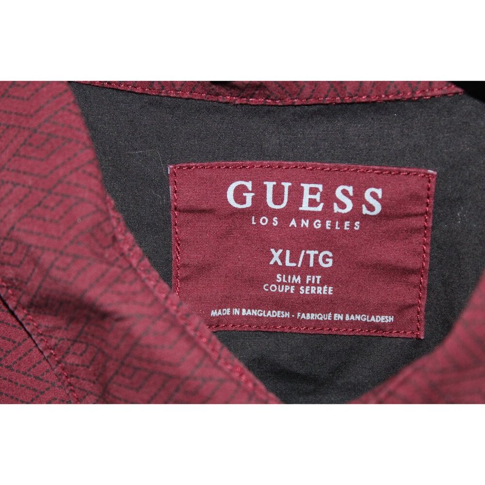 Guess L/S Red Pattern Button Down Dress Shirt Men… - image 5